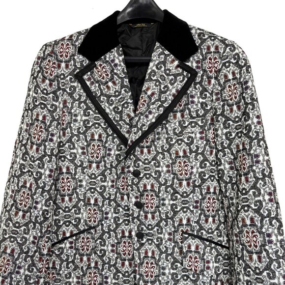 After Six Grey Red  Brocade Tuxedo Prom Formal Jacket Vintage Authentic 70’s NWT - Picture 4 of 14